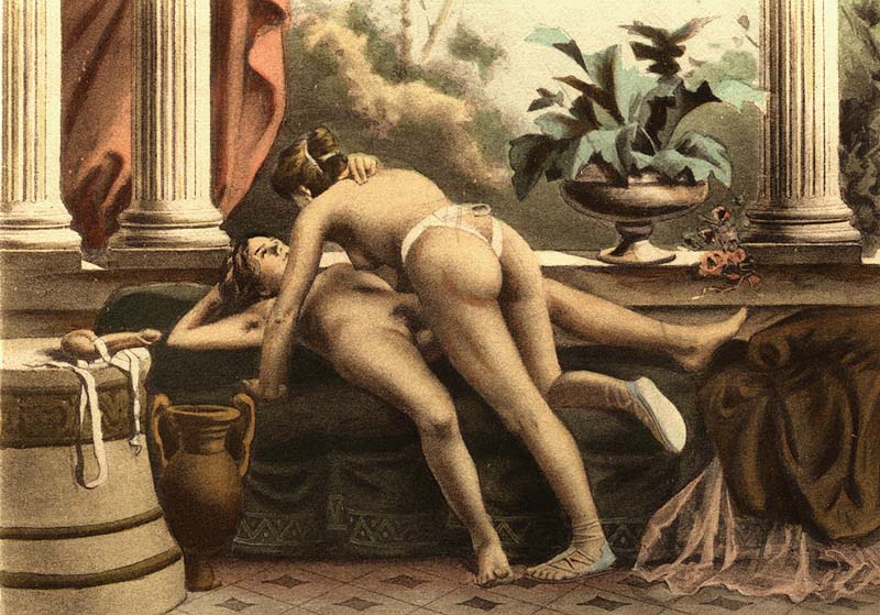 A strap-on dildo being used by two women. Lithograph from De Figuris Veneris (1906) by Édouard-Henri Avril A strap-on dildo being used by two women. Lithograph from De Figuris Veneris (1906) by Édouard-Henri Avril